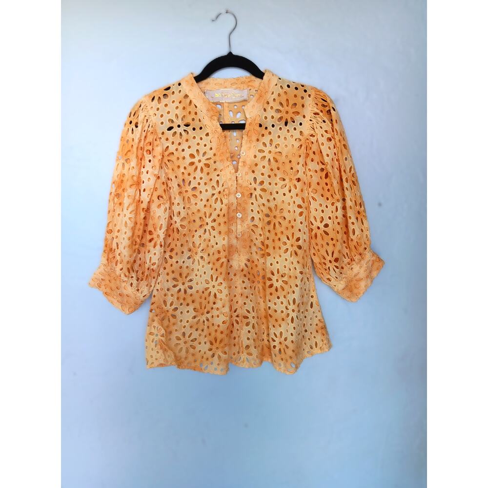 Jen’s Pirate Booty Womens S Yellow Cotton Eyelet Top Flower Power Saloon